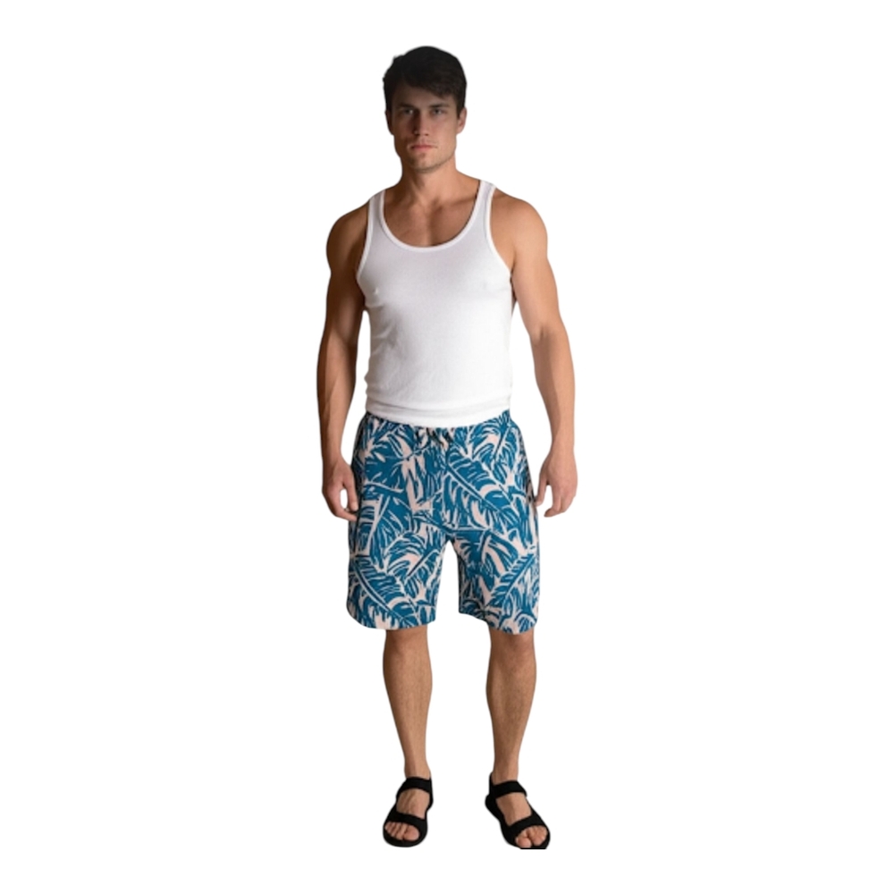 Ted Baker Teal & White Tropical Print Swim Trunks w/liner Size 33 8" inseam EUC
